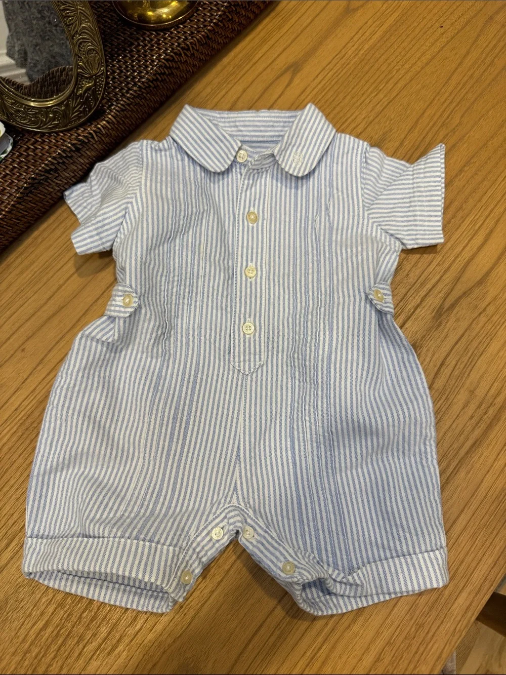 Ralph Lauren | Ralph Lauren Blue and White Striped Baby Shortall ~ Size 6M